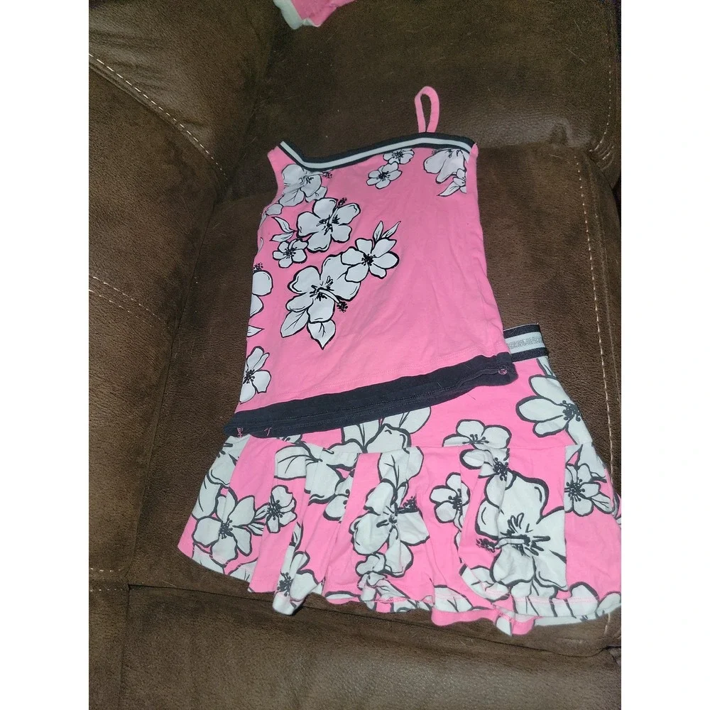 Justice pink hibiscus flower tank and skort size 7‎